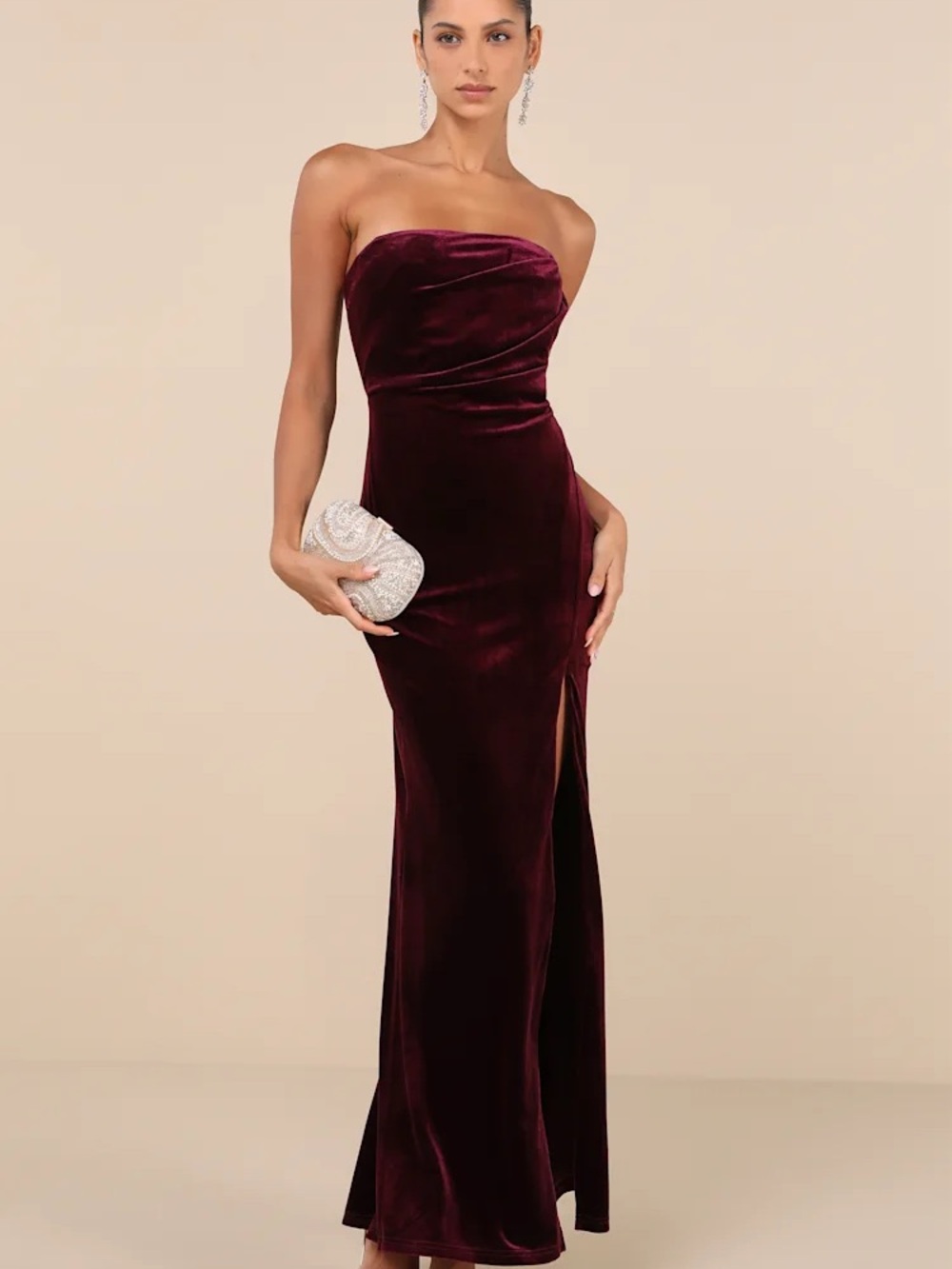 NWT Lulus Perfectly Captivating Plum Purple Velvet Strapless Maxi Dress Gown